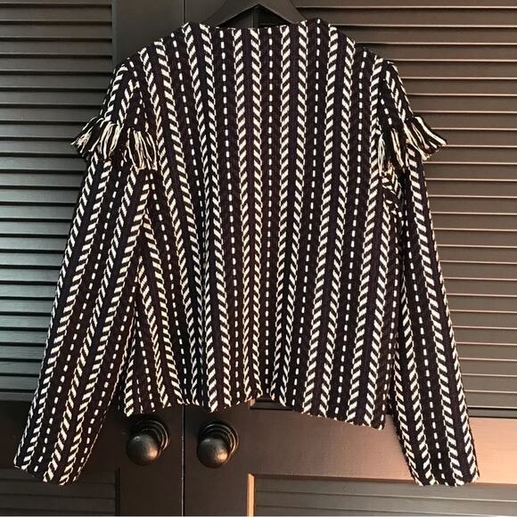 Everly Tweed Fringe Jacket Woven in Blue, Black and White, Size Medium - Picture 7 of 15